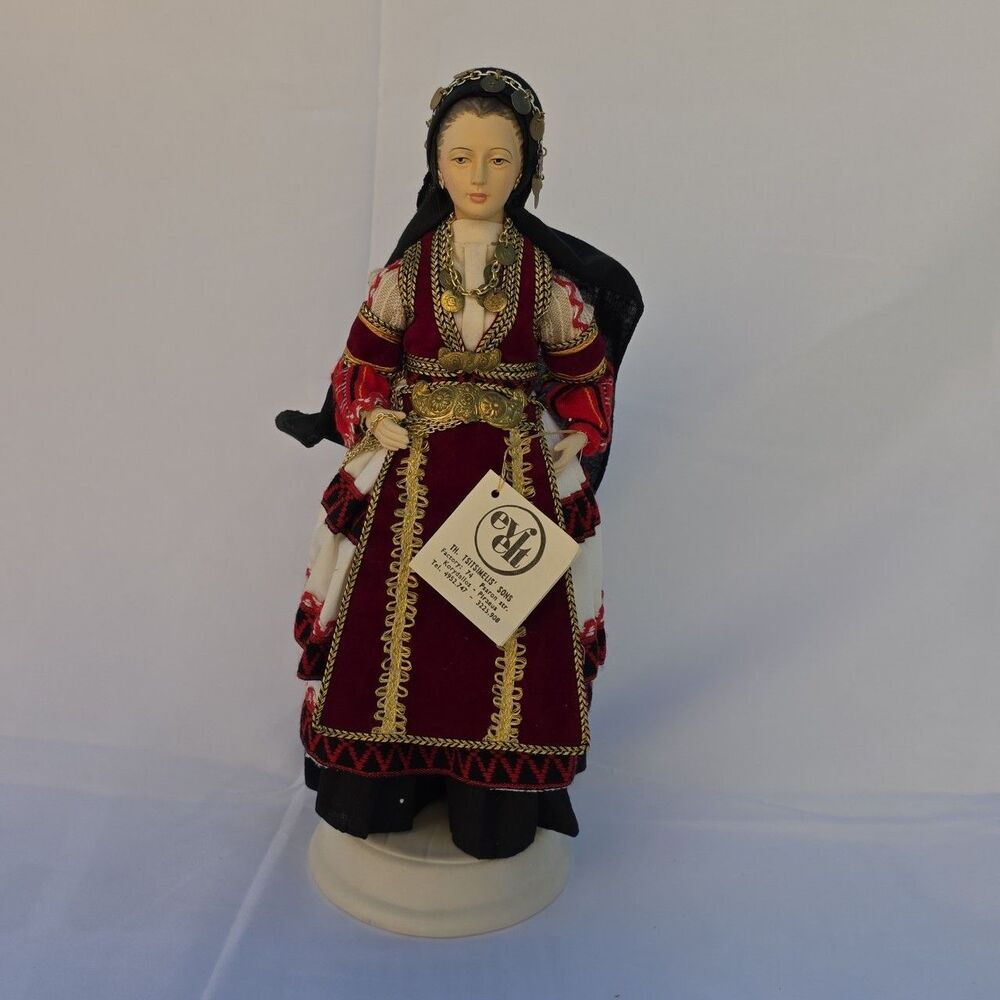 Evelt Porcelain Doll Lady Figure Dressed Traditional Greek Costume